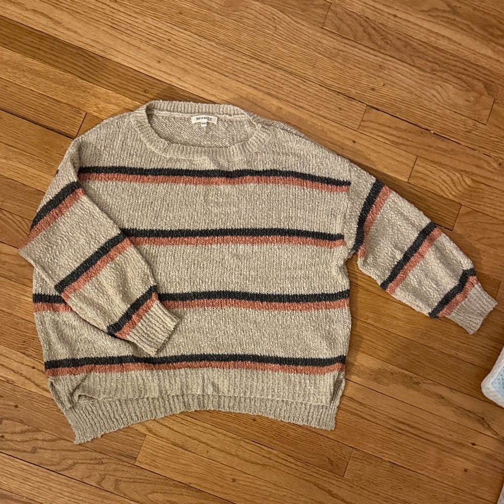 Barely worn! Striped Beige and Pink Women's Sweater